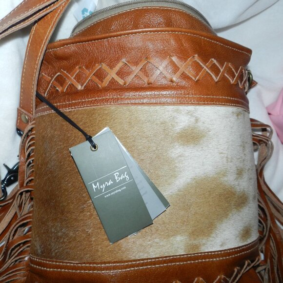 Myra Bag Hand-Tooled Leather Hairon Cowhide fringed Shoulder Bag🆕SHIP📦🏃🏻💨⚡ - Picture 4 of 16